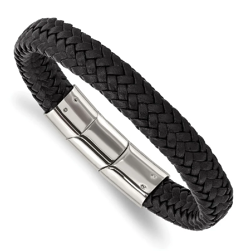 Seasonal Jewelry Deals – Elevate Your Style 12mm Stainless Steel (Multiple Colors) Woven Leather Adj Bracelet 8 In Seasonal Jewelry Deals – Elevate Your Style 12mm Stainless Steel (Multiple Colors) Woven Leather Adj Bracelet 8 In