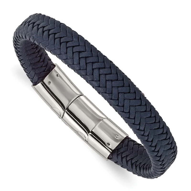 Premium Jewelry Now Available At Special Discounts 12mm Stainless Steel Navy Blue Braided Leather Adj Bracelet, 7.75 Inch Premium Jewelry Now Available At Special Discounts 12mm Stainless Steel Navy Blue Braided Leather Adj Bracelet, 7.75 Inch