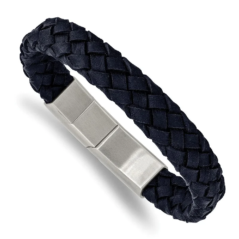 Trending Jewelry Styles Now At Limited-Time Discounts 12mm Stainless Steel Navy Blue Braided Leather Adj Bracelet, 8.25 Inch Trending Jewelry Styles Now At Limited-Time Discounts 12mm Stainless Steel Navy Blue Braided Leather Adj Bracelet, 8.25 Inch