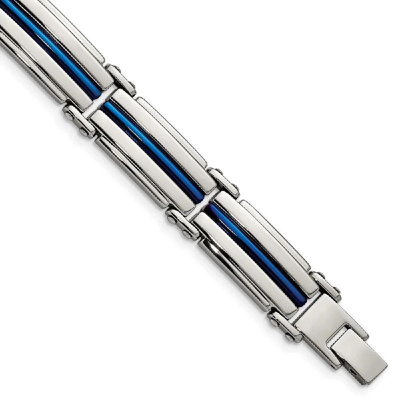 Fashion-Forward Jewelry At Incredible Prices 12mm Stainless Steel Polished & Blue Plated Link Bracelet, 8.5 Inch