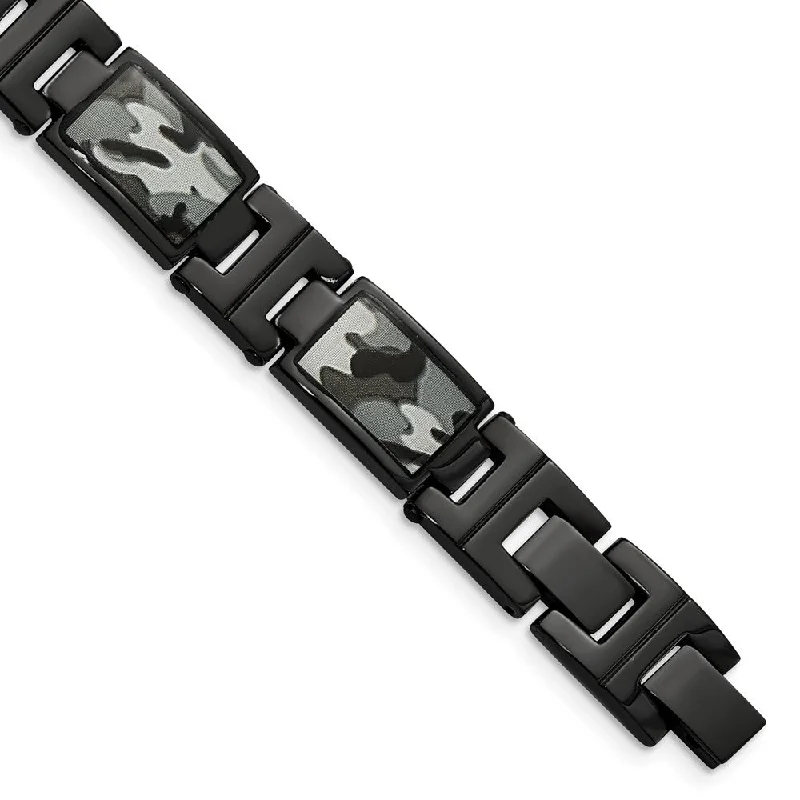 Luxury Jewelry Now At Special Promotional Rates 13mm Black Plated Stainless Steel, Camo & Enamel Link Bracelet, 8.5 In Luxury Jewelry Now At Special Promotional Rates 13mm Black Plated Stainless Steel, Camo & Enamel Link Bracelet, 8.5 In