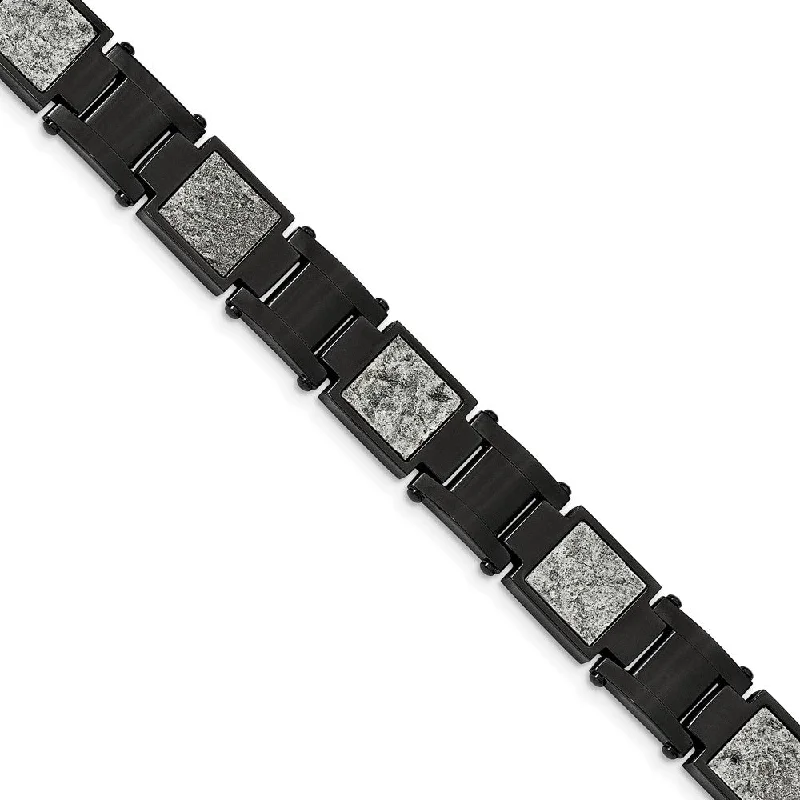 Elegant Jewelry Styles At Budget-Friendly Prices 13mm Black Plated Stainless Steel & Sedimentary Rock Bracelet, 8.5 In