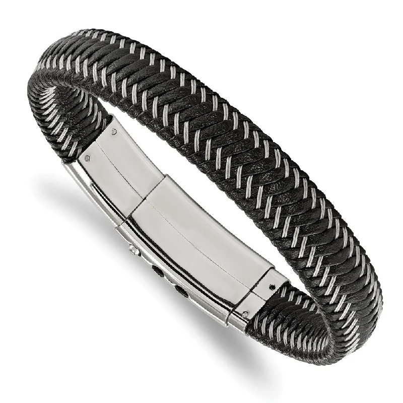 Grab Exquisite Jewelry At The Lowest Prices 13mm Stainless Steel Black Leather & Braided Wire Bracelet, 8-8.5 Inch Grab Exquisite Jewelry At The Lowest Prices 13mm Stainless Steel Black Leather & Braided Wire Bracelet, 8-8.5 Inch