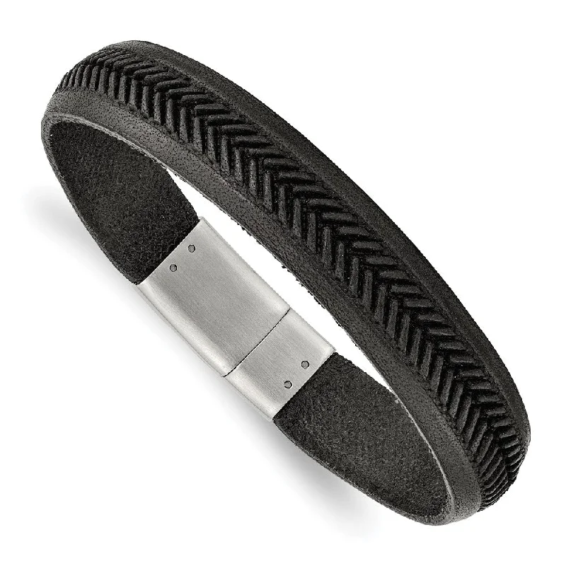 Elegant Jewelry At Unbeatable Offers – Shop Before It's Gone 13mm Stainless Steel Black or Tan Leather Tire Tread Bracelet, 8.75 In Elegant Jewelry At Unbeatable Offers – Shop Before It's Gone 13mm Stainless Steel Black or Tan Leather Tire Tread Bracelet, 8.75 In