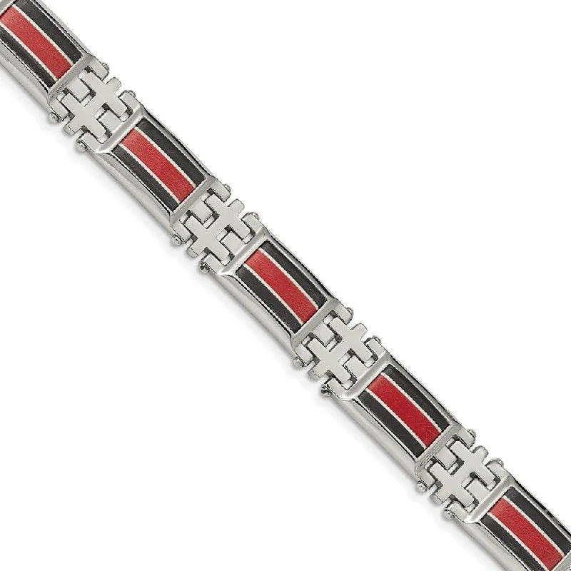 Dazzle In Elegance With Our Biggest Jewelry Sale 13mm Stainless Steel Blk Carbon Fiber Red Fiberglass Bracelet, 9.25 In Dazzle In Elegance With Our Biggest Jewelry Sale 13mm Stainless Steel Blk Carbon Fiber Red Fiberglass Bracelet, 9.25 In