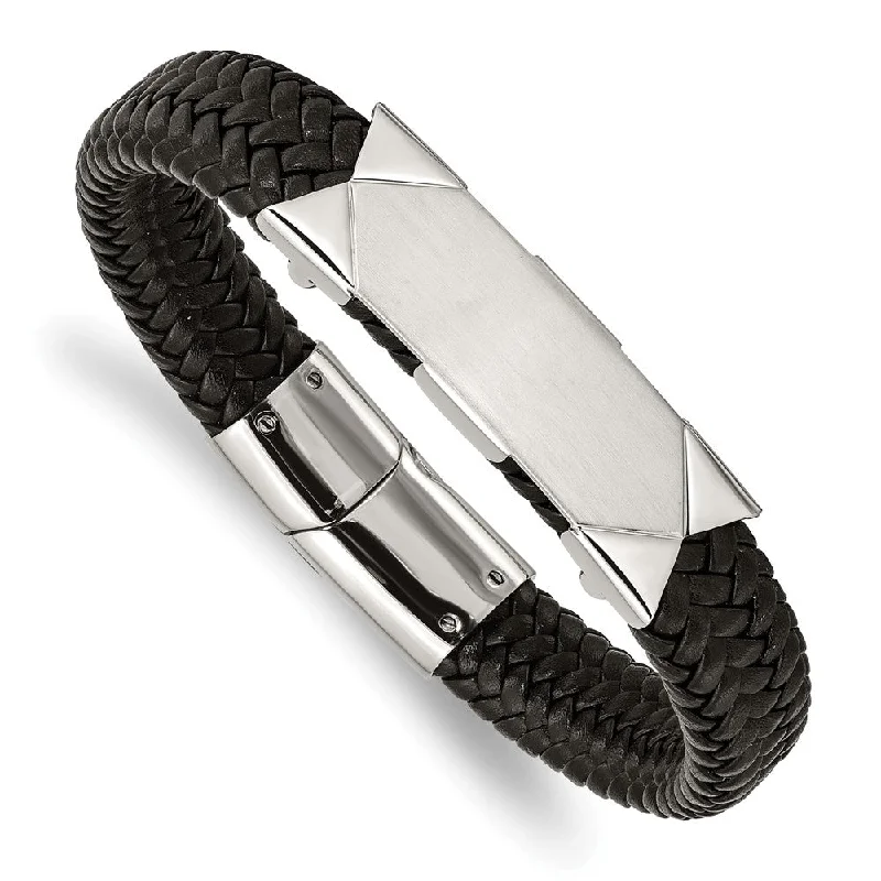 Grab Your Favorite Jewelry At The Lowest Prices 13mm Stainless Steel Braided Black Leather I.D. Bracelet, 8.5 Inch Grab Your Favorite Jewelry At The Lowest Prices 13mm Stainless Steel Braided Black Leather I.D. Bracelet, 8.5 Inch