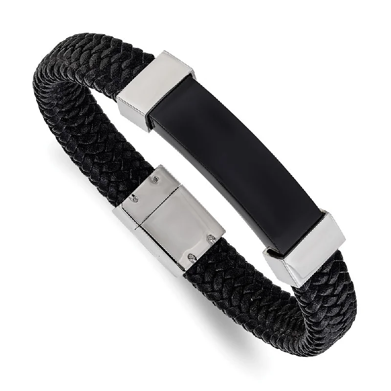 Shop Dazzling Jewelry At The Best Prices 13mm Two Tone Stainless Steel & Black Leather I.D. Bracelet, 8.5 Inch Shop Dazzling Jewelry At The Best Prices 13mm Two Tone Stainless Steel & Black Leather I.D. Bracelet, 8.5 Inch