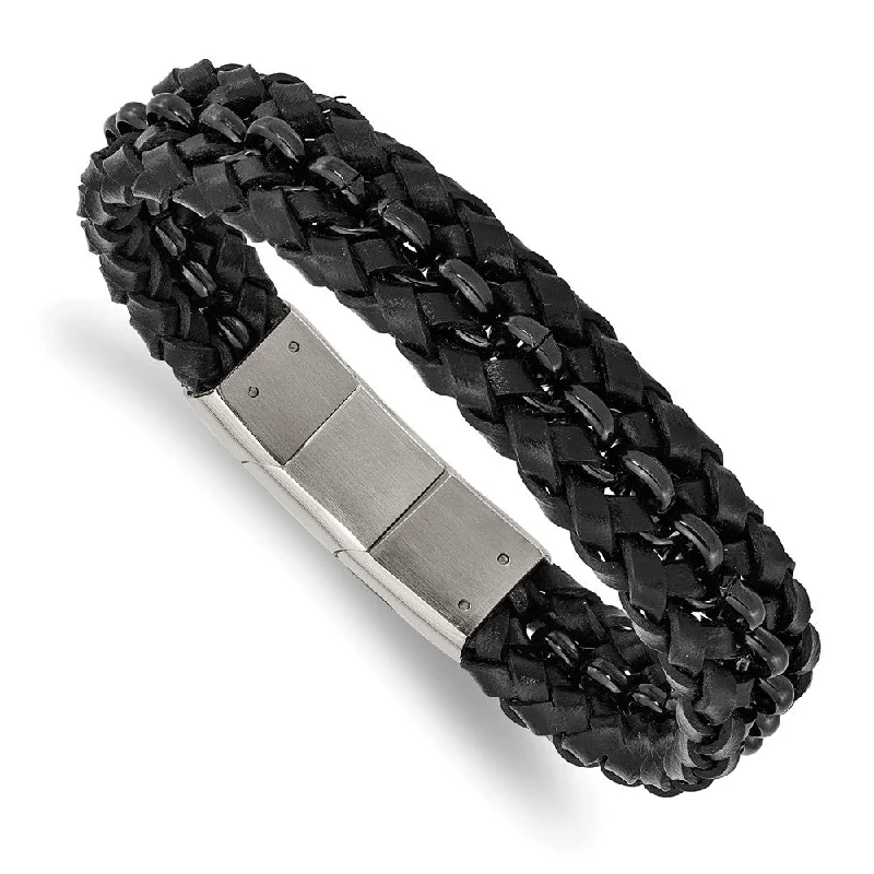 Breathtaking Jewelry At Limited-Time Savings 14.5mm Black Plated Stainless Steel & Blk Leather Bracelet, 7.5-8 Inch Breathtaking Jewelry At Limited-Time Savings 14.5mm Black Plated Stainless Steel & Blk Leather Bracelet, 7.5-8 Inch