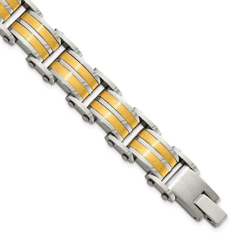 Bestselling Jewelry At Special Promotional Rates 14.5mm Stainless Steel & Gold Tone Plated Link Bracelet, 8.25 Inch Bestselling Jewelry At Special Promotional Rates 14.5mm Stainless Steel & Gold Tone Plated Link Bracelet, 8.25 Inch
