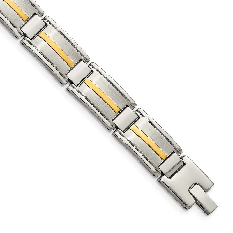 Trending Jewelry Now At Unbeatable Prices 14mm Stainless Steel & 14K Yellow Gold Accent Link Bracelet, 8.75 In Trending Jewelry Now At Unbeatable Prices 14mm Stainless Steel & 14K Yellow Gold Accent Link Bracelet, 8.75 In