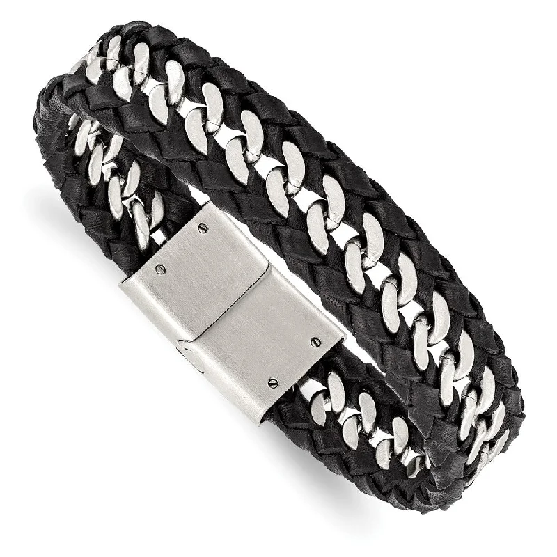 Best Jewelry Sale – Shop Exclusive Designs Now 14mm Stainless Steel & Black Leather Brushed Curb Bracelet, 8.5 Inch Best Jewelry Sale – Shop Exclusive Designs Now 14mm Stainless Steel & Black Leather Brushed Curb Bracelet, 8.5 Inch