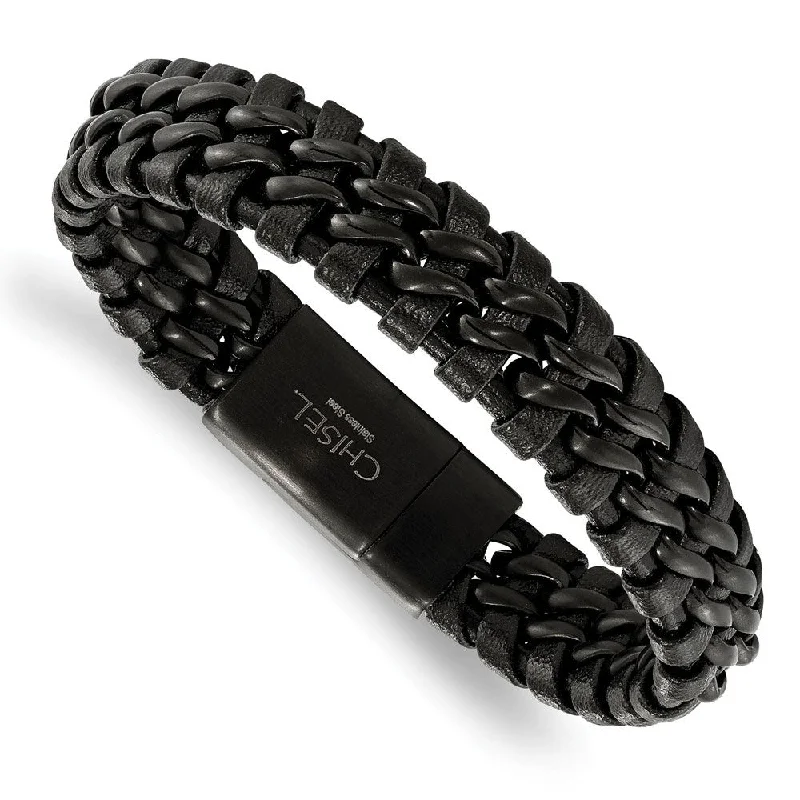 Special Offers On Handcrafted And Designer Jewelry 14mm Stainless Steel & Black Leather Brushed Link Bracelet, 8.5 Inch Special Offers On Handcrafted And Designer Jewelry 14mm Stainless Steel & Black Leather Brushed Link Bracelet, 8.5 Inch