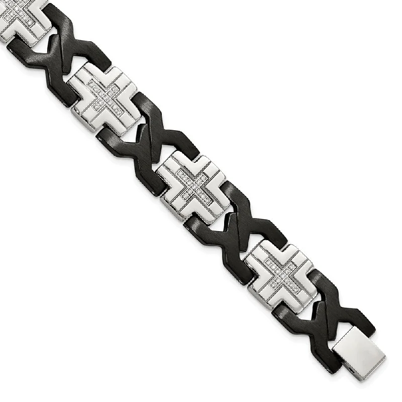 Unmissable Discounts On Timeless Jewelry Pieces 14mm Stainless Steel, Black Plated & CZ Cross Link Bracelet, 8.25 Inch Unmissable Discounts On Timeless Jewelry Pieces 14mm Stainless Steel, Black Plated & CZ Cross Link Bracelet, 8.25 Inch