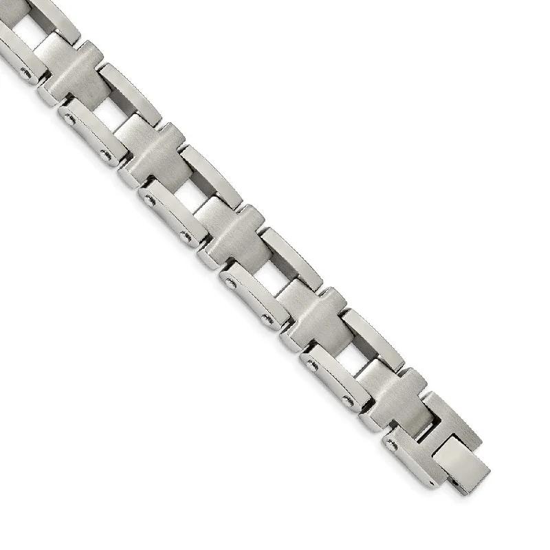 Seasonal Jewelry Deals – Elevate Your Style 14mm Stainless Steel Brushed & Polished Cross Link Bracelet, 8.5 Inch