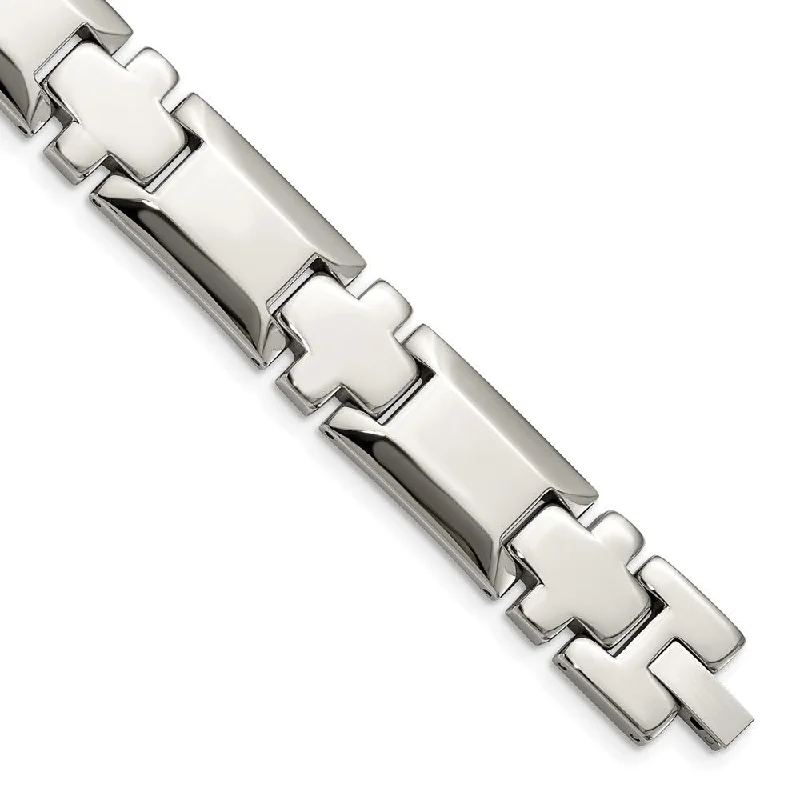 Holiday Jewelry Sale – Perfect Gifts At Great Prices 14mm Stainless Steel Polished Beveled & Cross Link Bracelet, 8.5 Inch