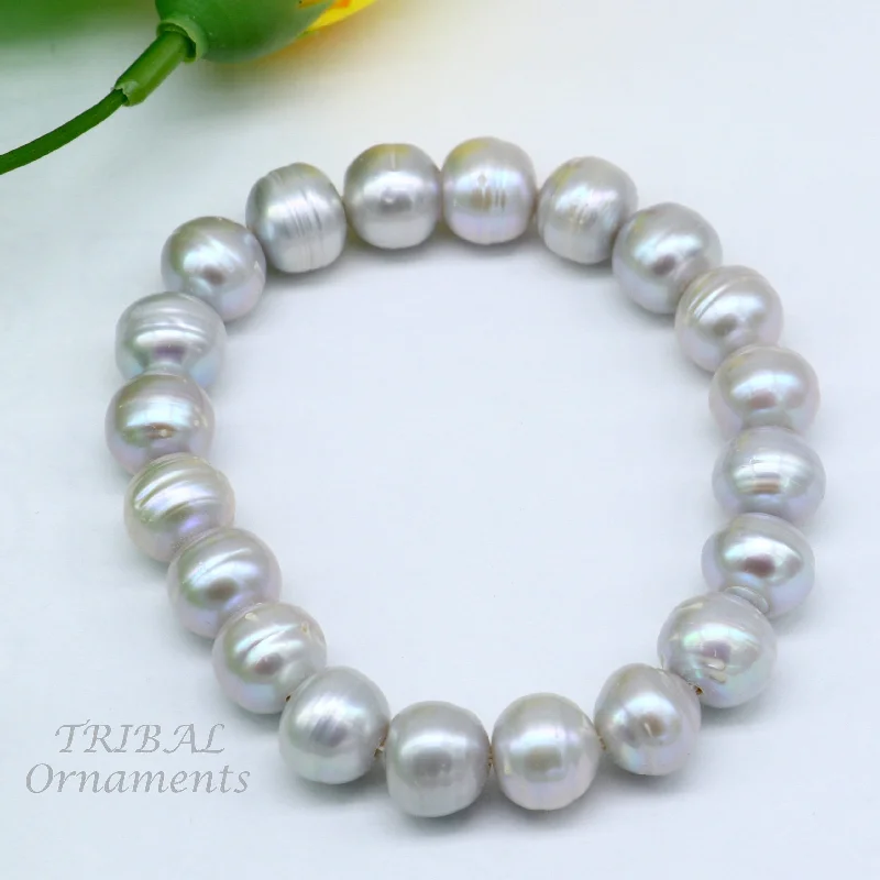 Trendy And Classic Jewelry Now At Reduced Prices 158carat 10mm fresh water pearl adjustable bracelet for both men's and women's, Amazing natural real gray color pearl or moti bracelet pbr01