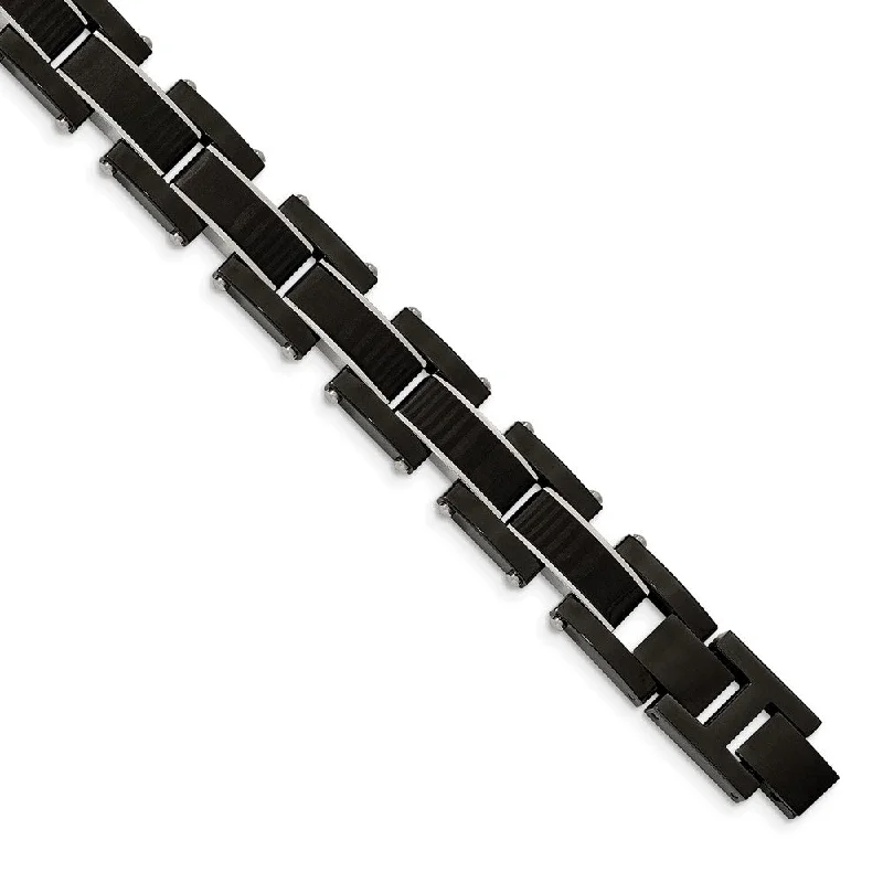 Waterproof Stainless Steel Jewelry For Lasting Beauty 15mm Black Plated Stainless Steel & Carbon Fiber Link Bracelet, 8.5 In Waterproof Stainless Steel Jewelry For Lasting Beauty 15mm Black Plated Stainless Steel & Carbon Fiber Link Bracelet, 8.5 In