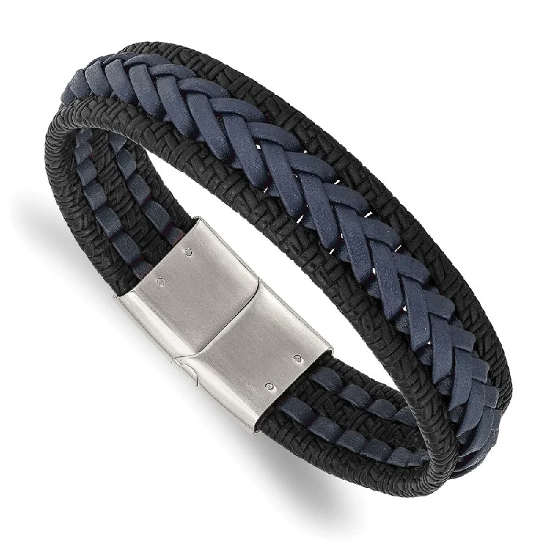 Seasonal Jewelry Deals – Elevate Your Style 15mm Stainless Steel Black/Blue Braided Leather Bracelet, 8.25 Inch Seasonal Jewelry Deals – Elevate Your Style 15mm Stainless Steel Black/Blue Braided Leather Bracelet, 8.25 Inch