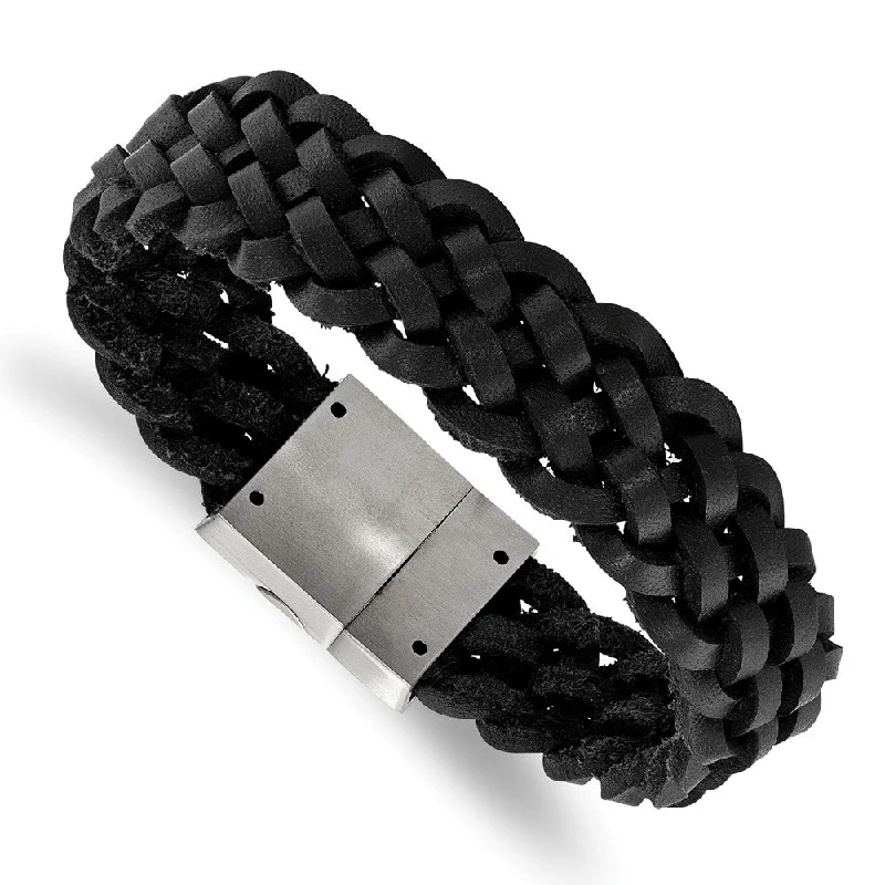 Adjustable Charm Bracelets For A Perfect Fit 15mm Stainless Steel Black or Brown Leather Braided Bracelet, 8.5 Inch Adjustable Charm Bracelets For A Perfect Fit 15mm Stainless Steel Black or Brown Leather Braided Bracelet, 8.5 Inch