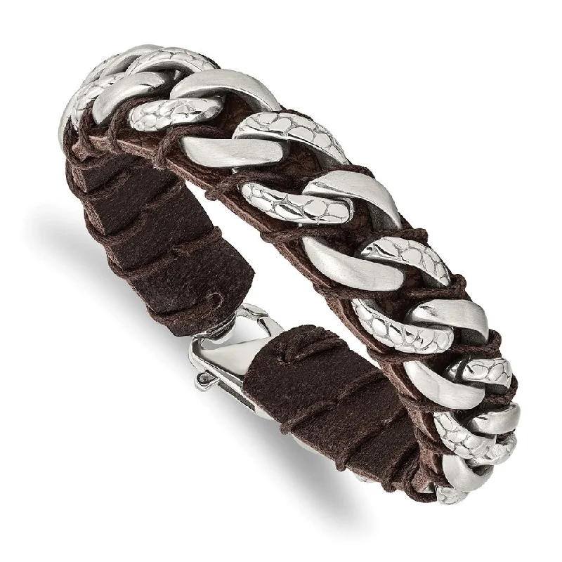 Buy More, Save More – Special Jewelry Discounts 15mm Stainless Steel & Brown Leather Textured Curb Bracelet, 8.5 Inch Buy More, Save More – Special Jewelry Discounts 15mm Stainless Steel & Brown Leather Textured Curb Bracelet, 8.5 Inch