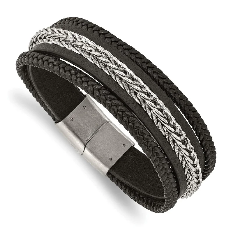 Best Jewelry Sale Prices – Limited-Time Offer 23mm Stainless Steel & Black Leather Multi Strand Bracelet, 8.5 Inch Best Jewelry Sale Prices – Limited-Time Offer 23mm Stainless Steel & Black Leather Multi Strand Bracelet, 8.5 Inch