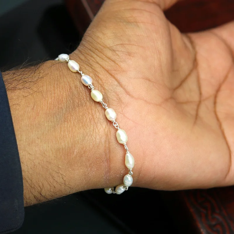 Chic And Stylish Jewelry At Discounted Prices 7.5" inches 925 sterling silver handmade customized beaded bracelet, awesome natural pearl unisex bracelet gifting jewelry for girls nsbr190 Chic And Stylish Jewelry At Discounted Prices 7.5" inches 925 sterling silver handmade customized beaded bracelet, awesome natural pearl unisex bracelet gifting jewelry for girls nsbr190