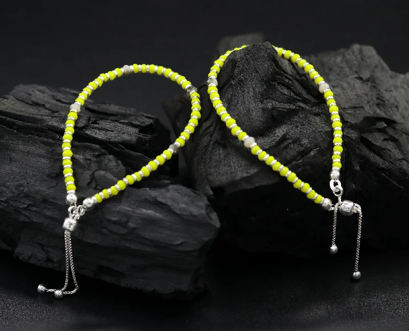 Exclusive Online Discounts On Stylish Jewelry 7" 925 sterling silver gorgeous silver and yellow beads adjustable bracelet, charm bracelet, customized bracelet girl's jewelry sbr164