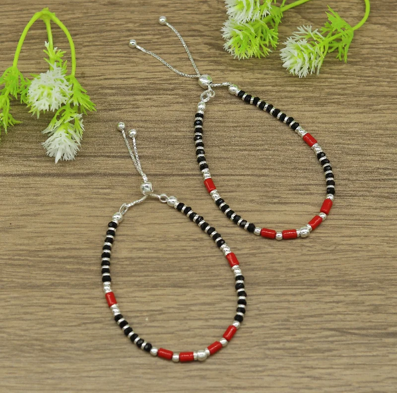 Seasonal Jewelry Sale – Upgrade Your Collection 7 inches long handmade 925 sterling silver fabulous silver beads, black and red beads stone charm adjustable customized bracelet sbr167