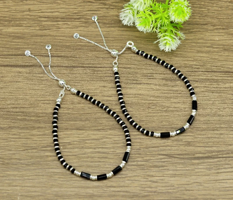 Buy More, Save More On Stunning Jewelry Pieces 7 inches long handmade 925 sterling silver fabulous silver beads, black stone charm adjustable customized single bracelet for girl's gifting sbr170