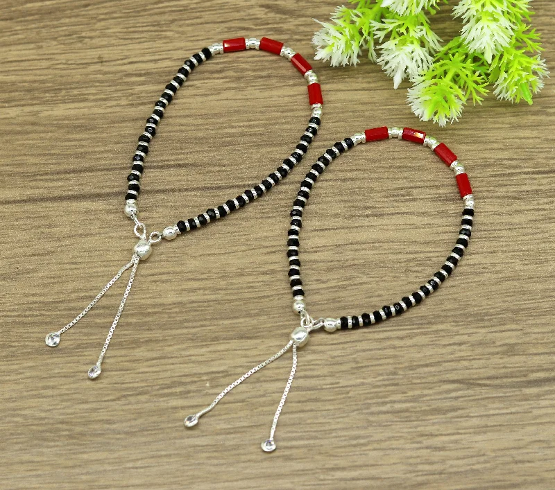 Special Offers On Handcrafted And Designer Jewelry 7 inches long handmade 925 sterling silver fabulous silver beads, red and black stone charm adjustable customized bracelet for girl's sbr169