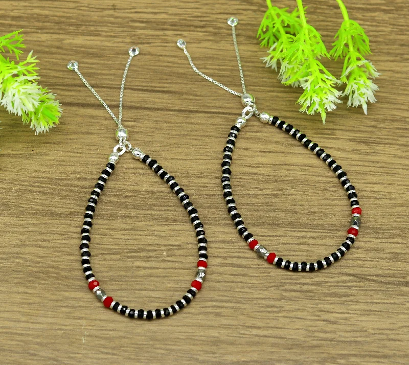 Luxury Jewelry Now At Special Promotional Rates 7" long 925 sterling silver gorgeous black and red beaded bracelet, charm bracelet, customized bracelet adjustable girl's jewelry sbr160