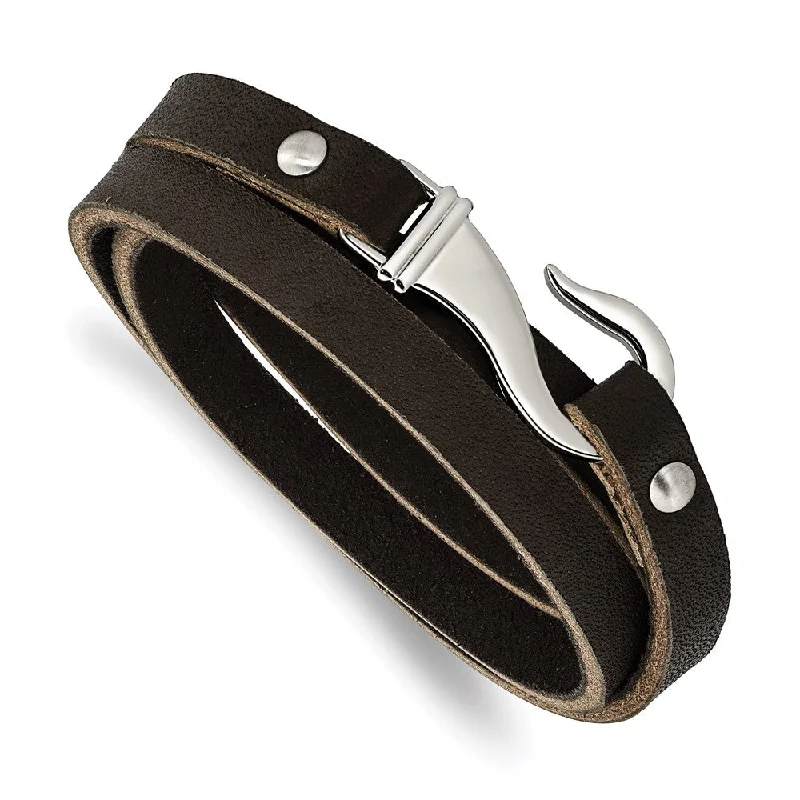 Get Your Favorite Jewelry At The Best Price 7mm Stainless Steel & Genuine Leather Wrap Bracelet, 24 Inch Get Your Favorite Jewelry At The Best Price 7mm Stainless Steel & Genuine Leather Wrap Bracelet, 24 Inch