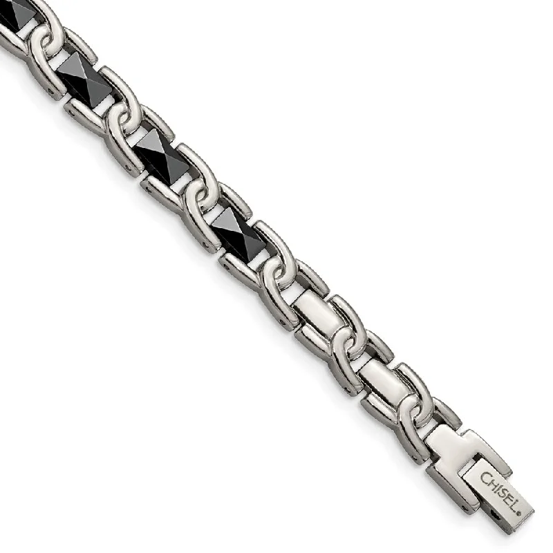 Bohemian-Inspired Jewelry For Free-Spirited Fashion 7mm Titanium and Black Ceramic Link 7.5 Inch Bracelet