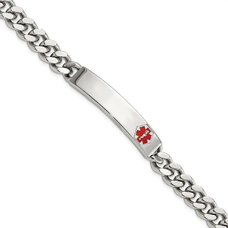 Must-Have Jewelry Pieces At Reduced Prices 8.5mm Stainless Steel Red Enamel Medical I.D. Bracelet, 8.75 Inch