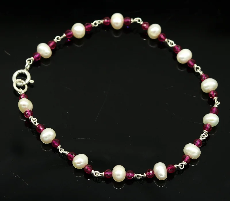 Seasonal Jewelry Deals – Elevate Your Style 8" inches 925 sterling silver handmade customized beaded bracelet, excellent natural pearl unisex bracelet gifting jewelry for gir's nsbr187