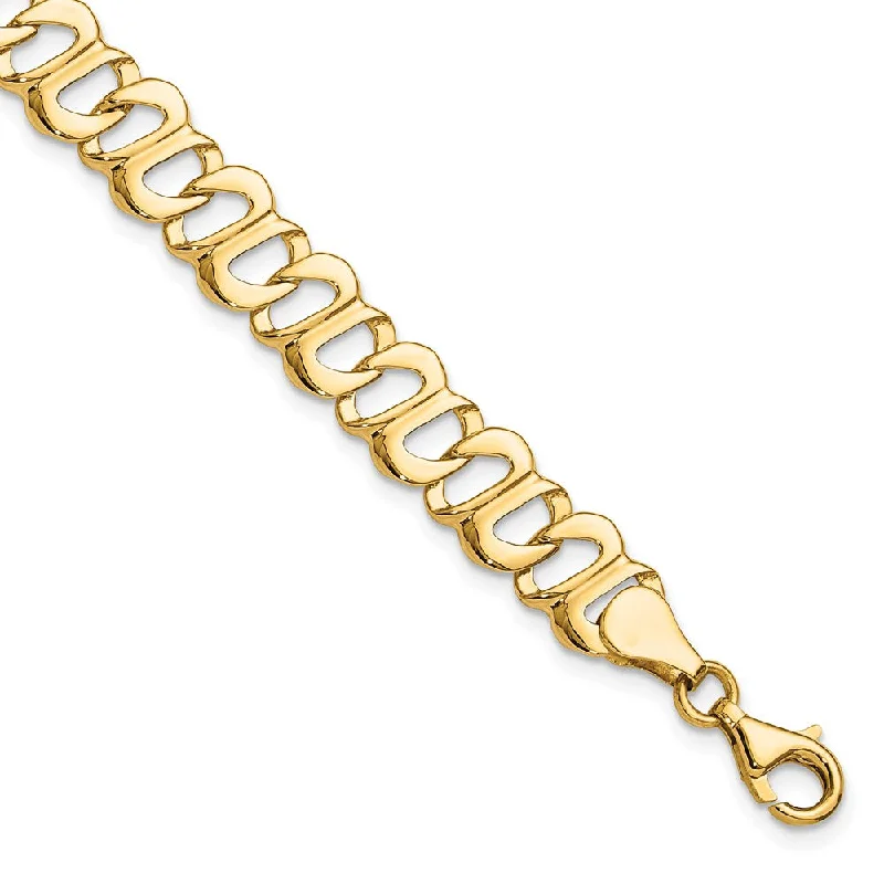 Last Chance To Shop High-End Jewelry At Markdown Prices 8mm 14k Yellow Gold Polished and Textured Link Bracelet, 8.75 Inch