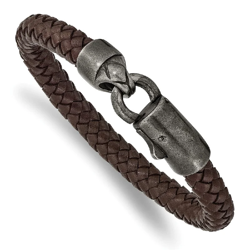 Stunning Jewelry At Even More Stunning Prices 8mm Antiqued WB-Plated Stainless Steel Brown Leather Bracelet, 8.25 In Stunning Jewelry At Even More Stunning Prices 8mm Antiqued WB-Plated Stainless Steel Brown Leather Bracelet, 8.25 In