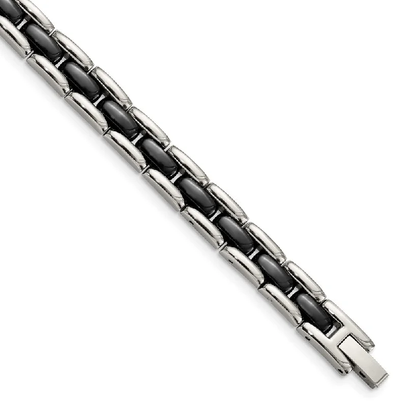 Flash Sale On Stunning Jewelry – Limited Stock Available 8mm Stainless Steel & Black Ceramic Panther Link Bracelet, 8 Inch