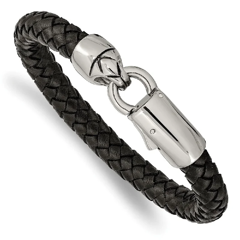 Unique Jewelry Designs Now At Discounted Rates 8mm Stainless Steel & Black or Blue Leather Woven Bracelet, 8.25 Inch Unique Jewelry Designs Now At Discounted Rates 8mm Stainless Steel & Black or Blue Leather Woven Bracelet, 8.25 Inch