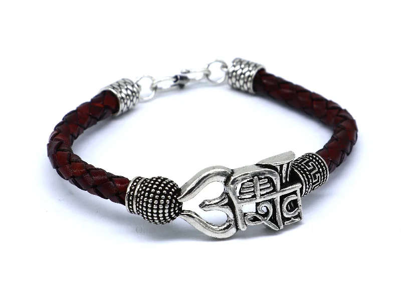 Handcrafted Beauty At Affordable Prices 9" long 925 sterling silver customized design lord Shiva Mahadeva bracelet, leather belt trident shiva bracelet best gift for him Rnsbr587