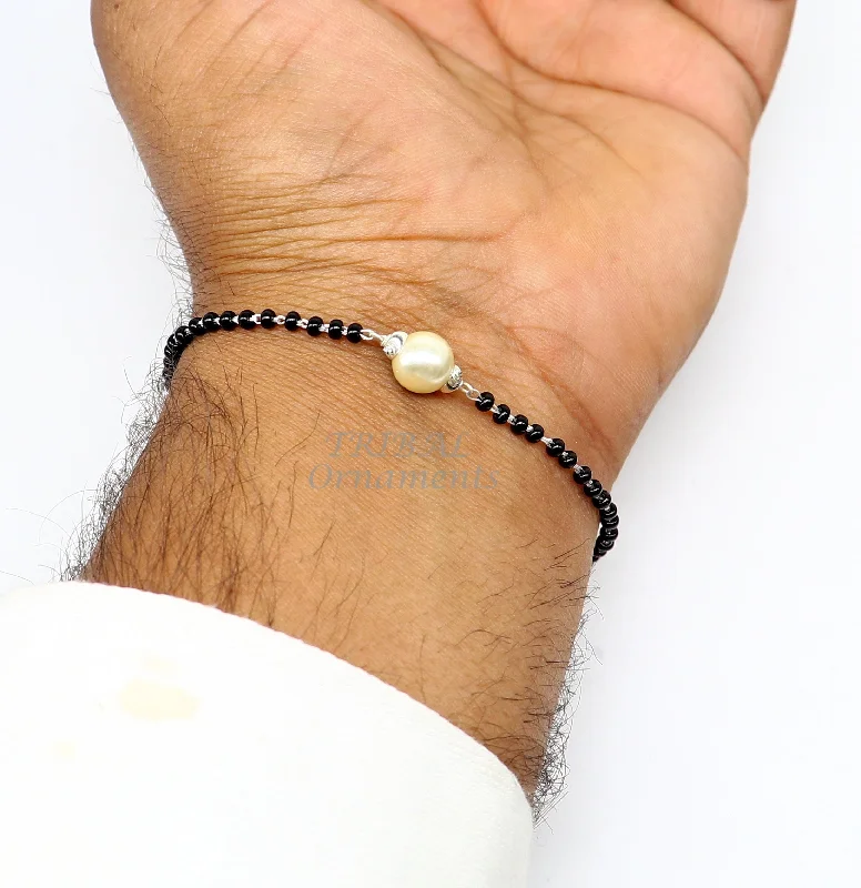 Don't Miss Out – Shop Elegant Jewelry For Less 925 sterling silver customized black beads Nazariya bracelet, protect from evil eyes, Best girl's bracelet stylish jewelry india sbr451