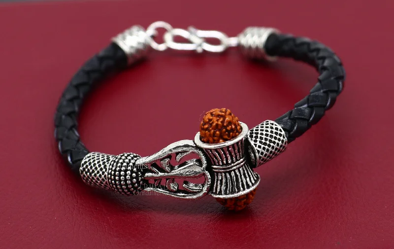 Sparkle On A Budget – Fine Jewelry For Less 925 sterling silver customized trident design lord Shiva rudraksha bracelet, leather belt trident shiva bracelet best gift for him Rnsbr600