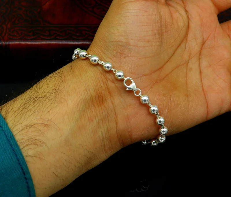 Flash Sale On Exquisite Jewelry – Don't Miss Out 925 sterling silver handmade 5.5 mm round beads balls unisex bracelet, fabulous customized 8 inches long beaded bracelet stylish gift sbr211