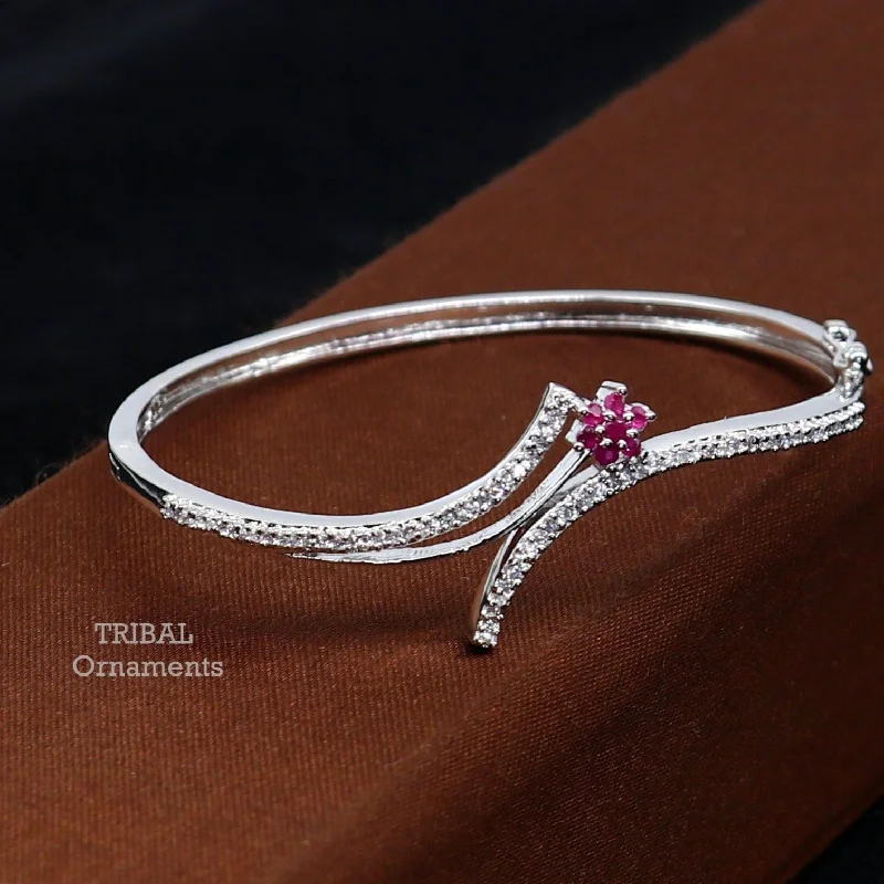 Adjustable Charm Bracelets For A Perfect Fit 925 sterling silver handmade amazing cubic zircon pink adjustable cuff bangle bracelet kada customized girl's jewelry cuff82