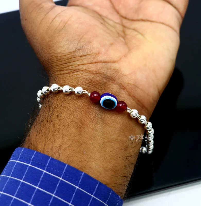 Your Perfect Accessory At The Perfect Price 925 sterling silver handmade silver beaded evil eye bracelet, amazing stylish unisex cultural trendy bracelet all sizes jewelry sbr469