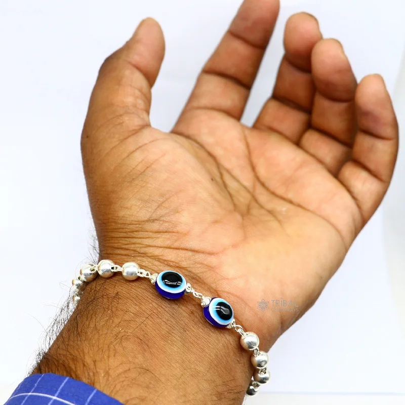 Affordable Glamour – Premium Jewelry For Less 925 sterling silver handmade silver beaded evil eye bracelet, amazing stylish unisex cultural trendy bracelet all sizes jewelry sbr464