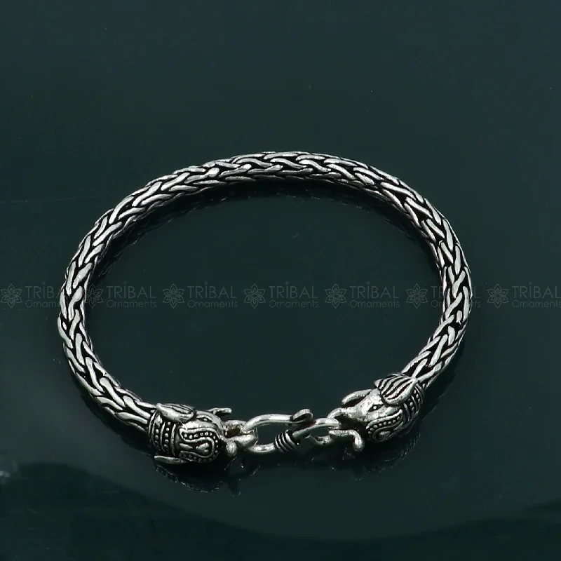 Chic And Stylish Jewelry At Discounted Prices 925 Sterling silver handmade solid elephant face design chain bracelet flexible bracelet unisex jewelry from india  sbr764