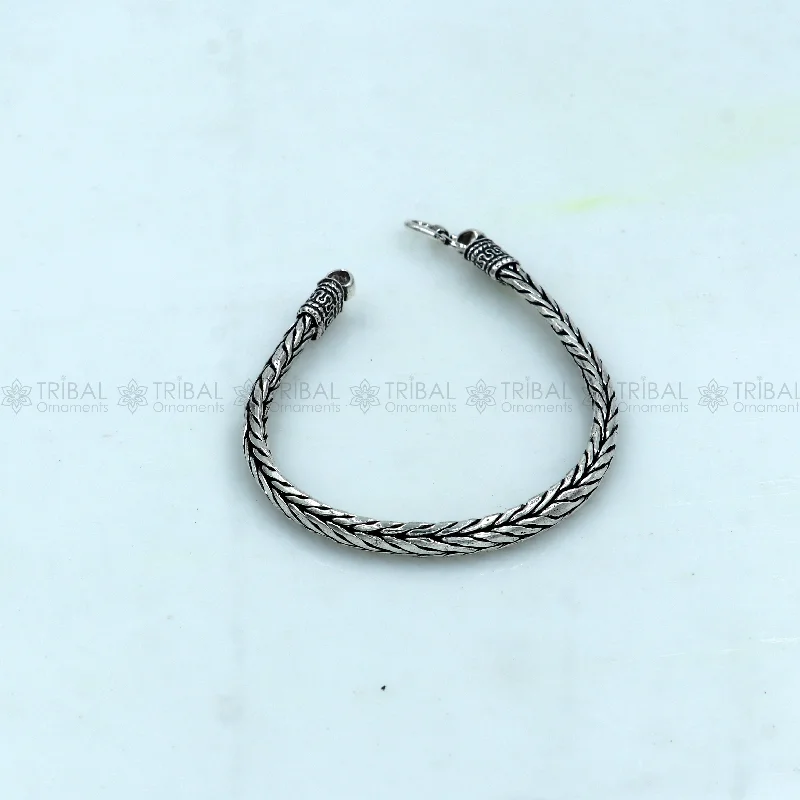 Big Savings On Your Favorite Jewelry Pieces 925 Sterling silver handmade solid men's wheat design chain bracelet flexible bracelet unisex jewelry from india  sbr760