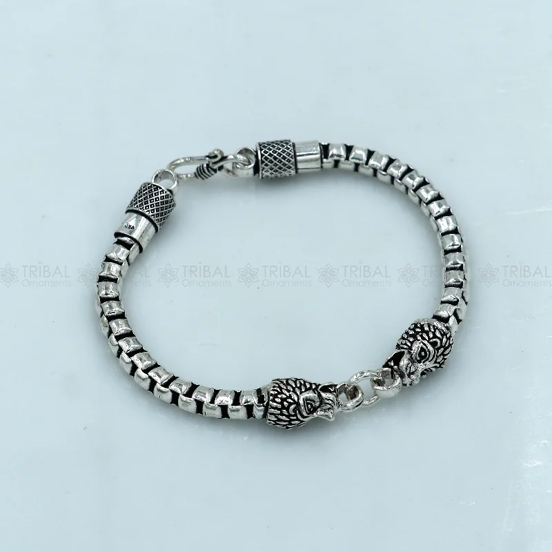 Jewelry Clearance Event – Last Chance For Stunning Deals 925 Sterling silver handmade solid men's lion face design chain bracelet flexible bracelet unisex jewelry from india  sbr759