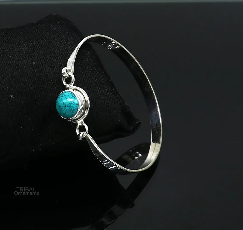 Buy More, Save More On Stunning Jewelry Designs 925 sterling silver plain bangle bracelet with gorgeous Blue turquoise stone design bangles kada, best brides or girl's jewelry ba129